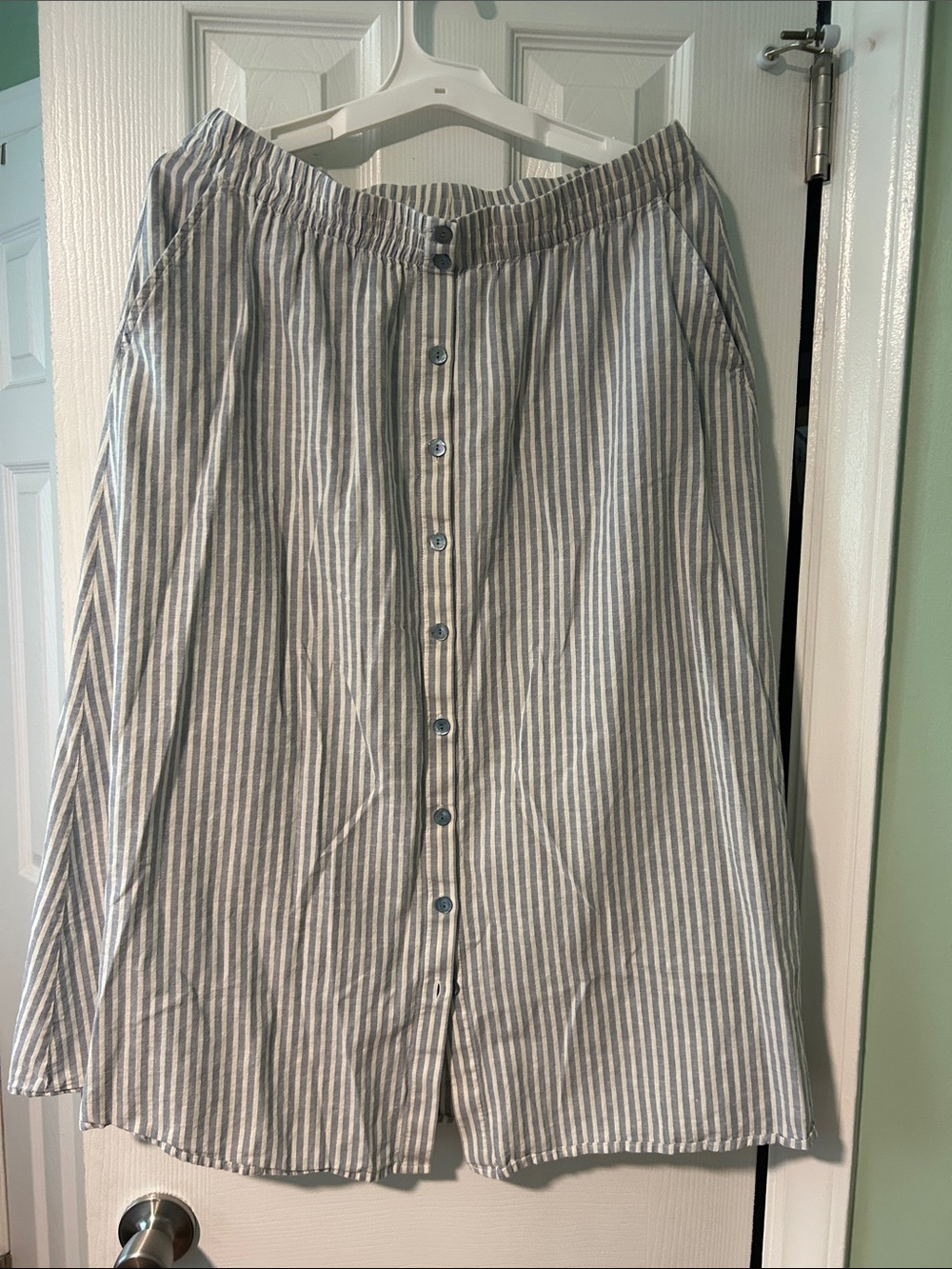 Eileen Fisher Blue and White Striped Midi Skirt